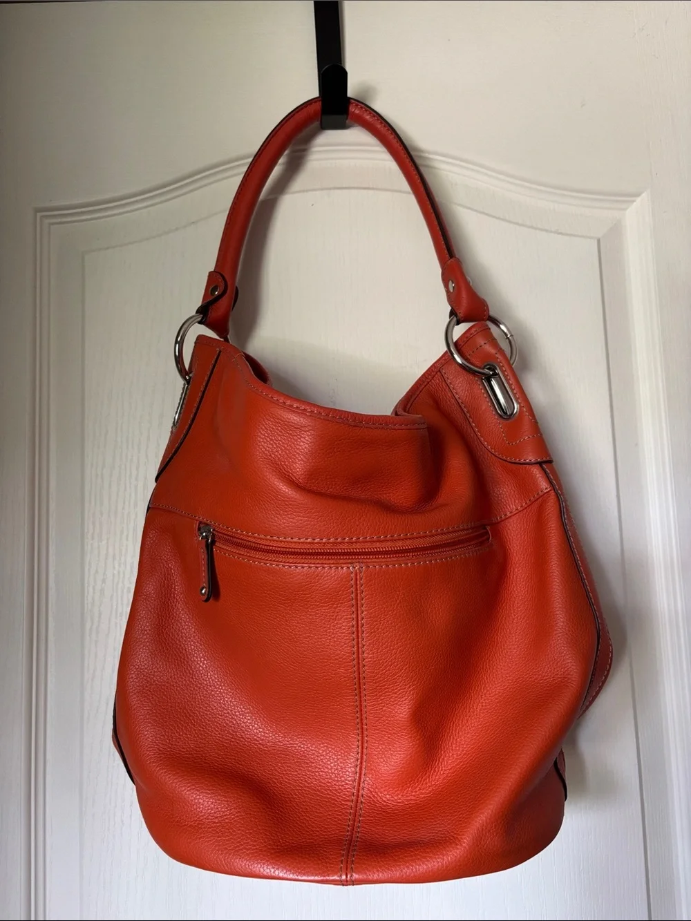 Tignanello Orange Pebbled Leather Hobo Shoulder Bag